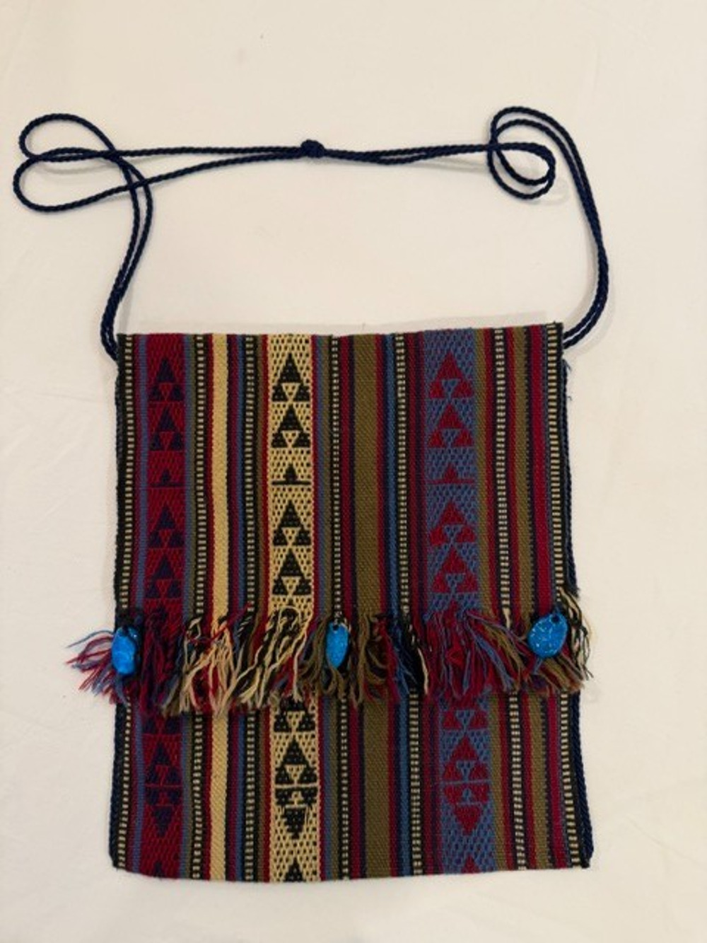 Vintage Southwestern Tapestry Shoulder Bag Boho Tribal Geometric Fringe Wool